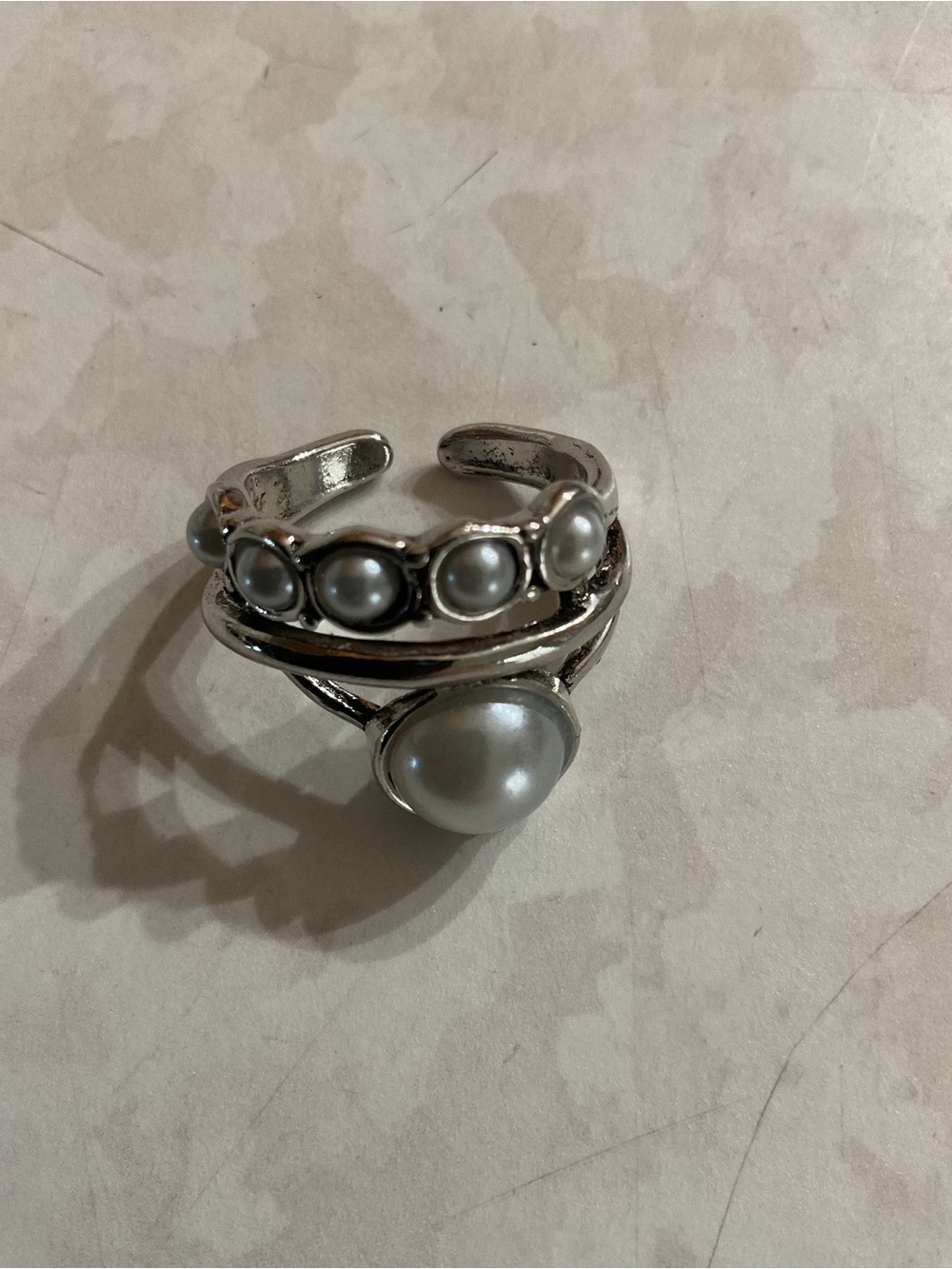 Hand Crafted Silver-Tone Ring with Pearlescent Accents